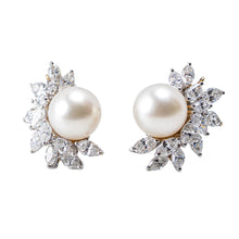 Load image into Gallery viewer, Pair of Platinum, South Sea Pearl, and Diamond Ear Clips