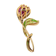 Load image into Gallery viewer, Italian 18 Karat Gold, Rubellite, Enamel, and Diamond Brooch