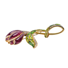 Load image into Gallery viewer, Italian 18 Karat Gold, Rubellite, Enamel, and Diamond Brooch