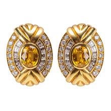 Load image into Gallery viewer, French 18 Karat Yellow Gold, Yellow Sapphire, and Diamond Ear Clips