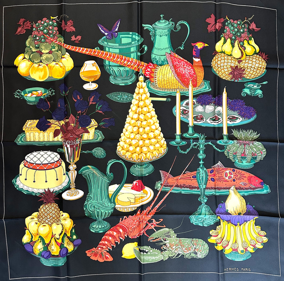Hermes Silk Scarf, Pheasant, Lobster Supper – A.B. Levy's