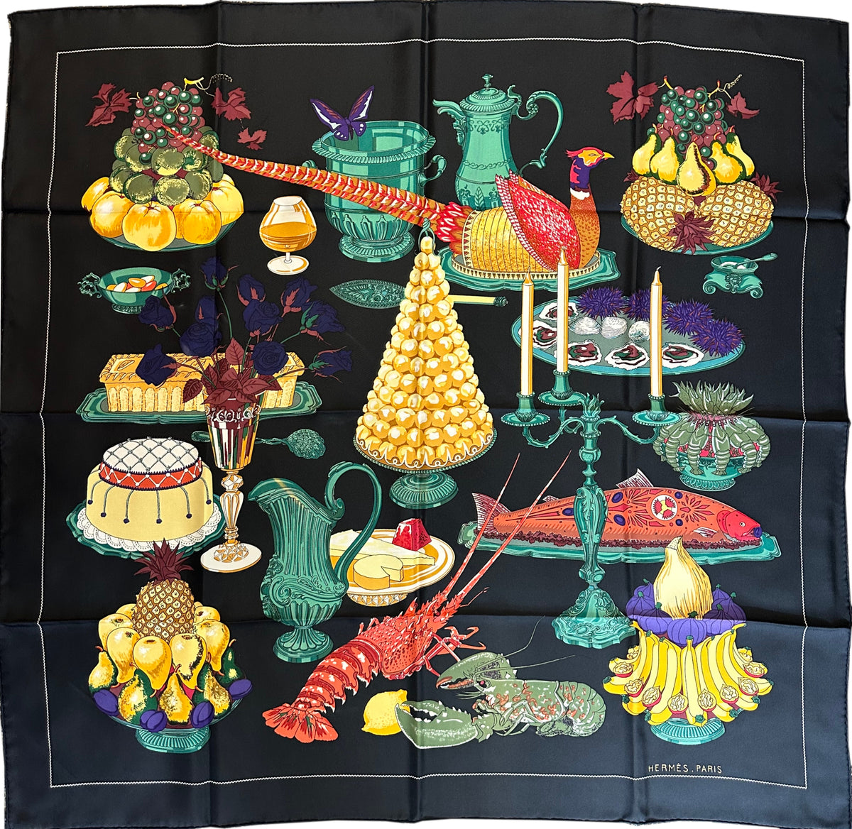 Hermes Silk Scarf, Pheasant, Lobster Supper – A.B. Levy's