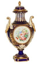 Load image into Gallery viewer, A Fine Pair of Sevres Style "Jeweled" Blue-Ground Vases and Covers