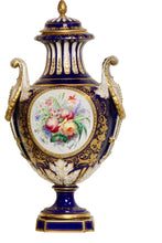 Load image into Gallery viewer, A Fine Pair of Sevres Style "Jeweled" Blue-Ground Vases and Covers