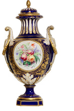 Load image into Gallery viewer, A Fine Pair of Sevres Style "Jeweled" Blue-Ground Vases and Covers