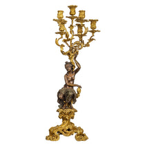 Load image into Gallery viewer, A large and fine pair of Louis XVI patinated and gilt-bronze figural six-light candelabra
