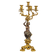 Load image into Gallery viewer, A large and fine pair of Louis XVI patinated and gilt-bronze figural six-light candelabra