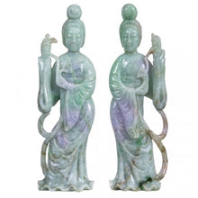 Load image into Gallery viewer, A Fine Pair of Jadeite Figures of Quanyin Chinese, Qing Dynasty