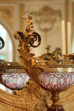 Load image into Gallery viewer, Continental Gilt Bronze and Cut Ruby Glass Navette-Form Centerpiece