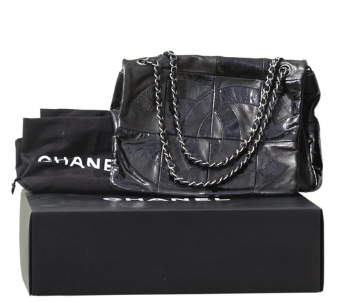 Chanel Black Leather Flap Logo Handbag