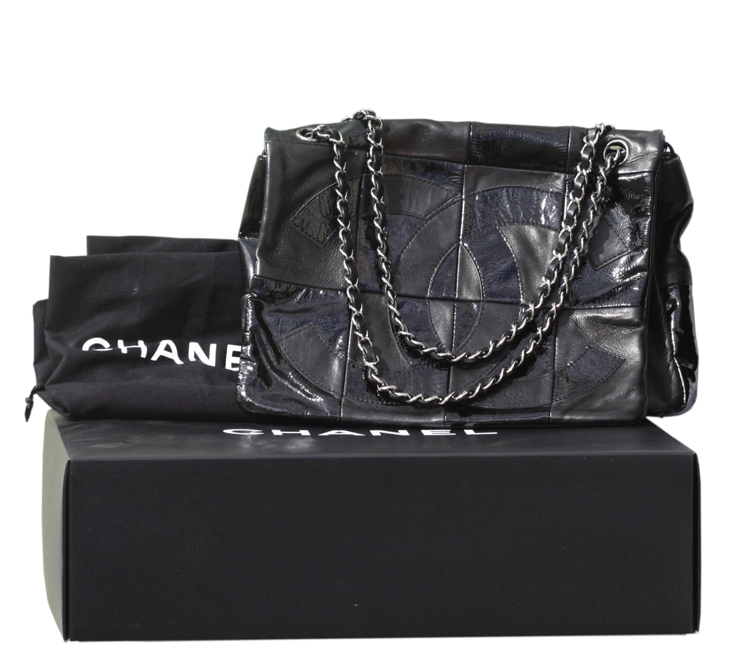 Chanel Black Leather Flap Logo Handbag