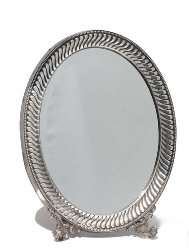 Continental Neoclassical Silver Oval Dressing Mirror, 19th Century