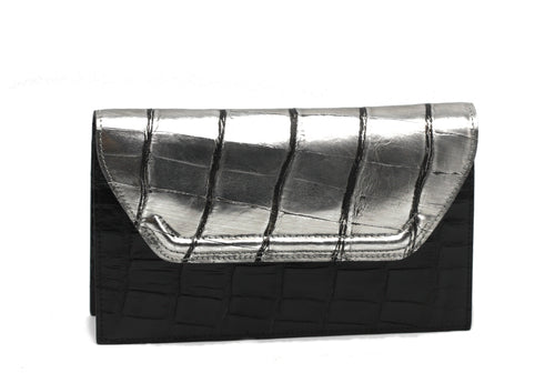 Very Good Lana Marks Silver and Black Alligator Clutch