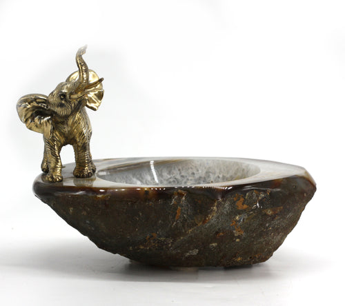 Contemporary Gilt Metal-Mounted Onyx Bowl