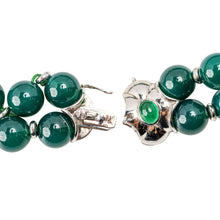 Load image into Gallery viewer, Andreoli Two-Strand Emerald Bead Necklace with Diamond-Set Floral Clasp