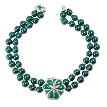 Load image into Gallery viewer, Andreoli Two-Strand Emerald Bead Necklace with Diamond-Set Floral Clasp