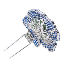 Load image into Gallery viewer, Sabbadini Sapphire, Emerald and Diamond Flower Brooch