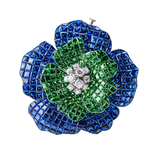 Sabbadini Sapphire, Emerald and Diamond Flower Brooch