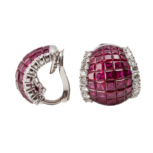Pair of Sabbadini Ruby and Diamond Ear Clips