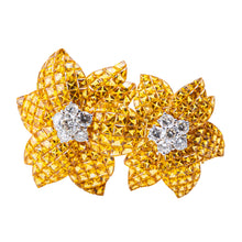 Load image into Gallery viewer, Sabbadini Yellow Sapphire and Diamond Flower Brooch, 18 Karat Gold