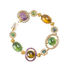 Load image into Gallery viewer, 18 Karat Gold Tourmaline, Diamond &amp; Sapphire Bracelet