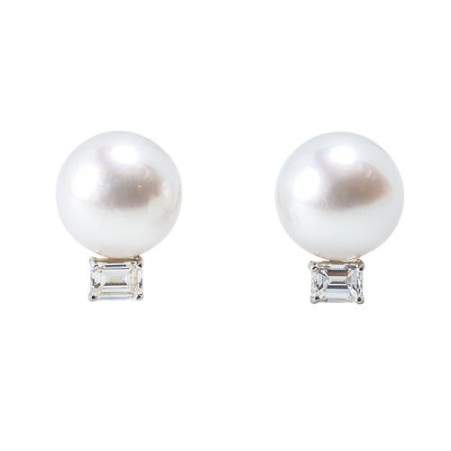 South Sea Pearl and Diamond Ear Clips in Platinum and 18K White Gold