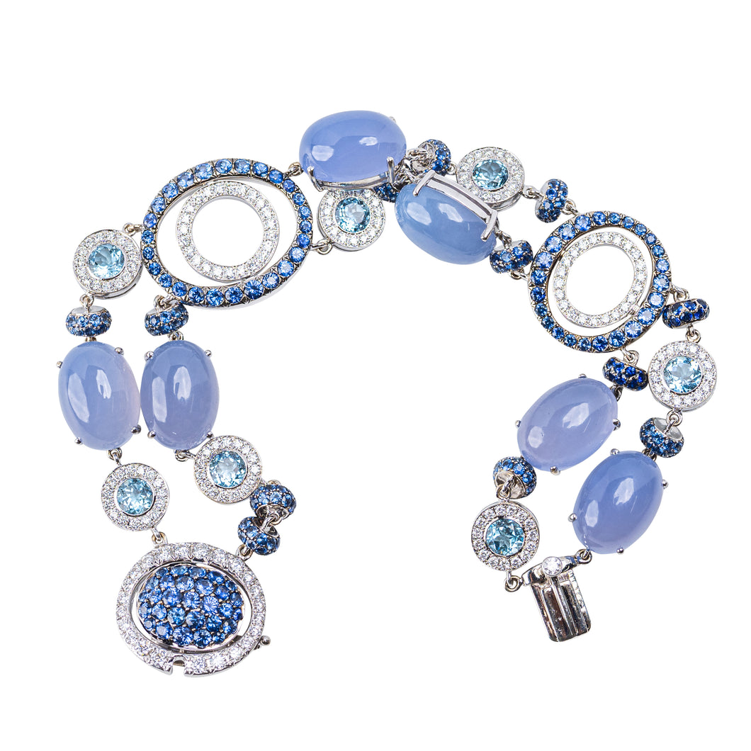 18 Karat White Gold, Chalcedony, and Diamond Bracelet