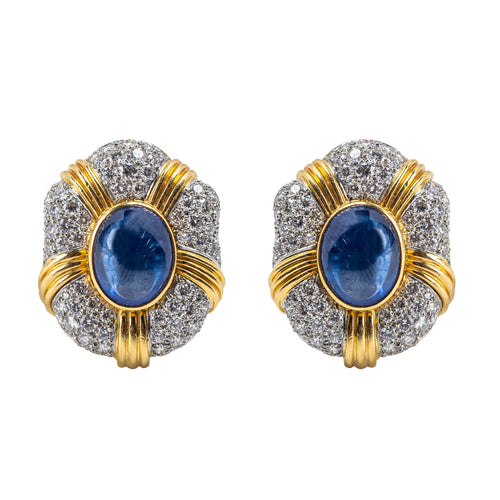 Magnificent Sapphire and Diamond Ear Clips in 18 Karat Gold