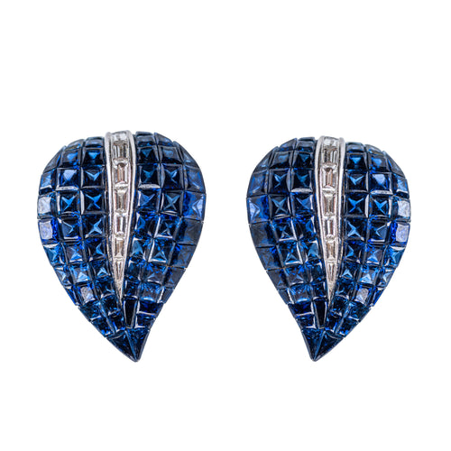 Pair of 18 Karat White Gold, Sapphire and Diamond Ear Clips, Sabadini