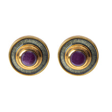 Load image into Gallery viewer, Leo de Vroomen 18 Karat Gold, Enamel and Star Ruby Ear Clips