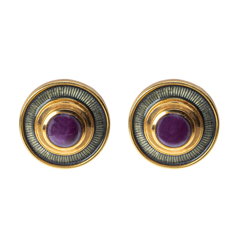 Leo de Vroomen 18 Karat Gold, Enamel and Star Ruby Ear Clips