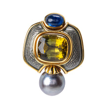 Load image into Gallery viewer, Leo de Vroomen 18 Karat Gold, Tourmaline, Sapphire, and Pearl Ear Clips