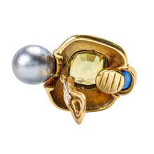 Load image into Gallery viewer, Leo de Vroomen 18 Karat Gold, Tourmaline, Sapphire, and Pearl Ear Clips