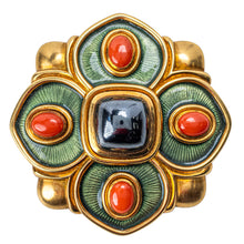 Load image into Gallery viewer, Leo de Vroomen, An 18 Karat Gold, Enamel, Coral and Gem-Set Brooch