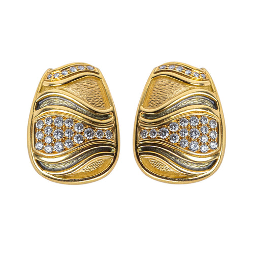 Leo de Vroomen 18K Gold, Enamel & Diamond Ear Clips (Signed)