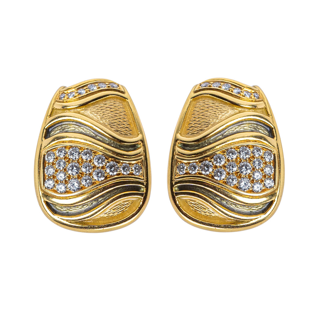 Leo de Vroomen 18K Gold, Enamel & Diamond Ear Clips (Signed)