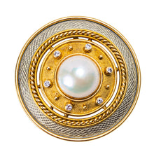 Load image into Gallery viewer, Leo de Vroomen 18 K Yellow Gold, Diamond and Pearl Brooch