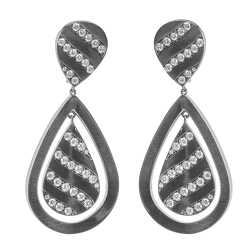 Sabbadini 18 K White Gold Diamond Stripe Drop Earrings