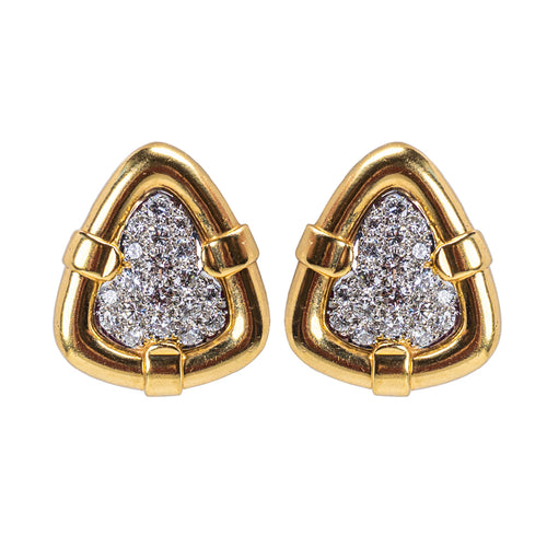 Sculptural 18 Karat Yellow Gold and Diamond Pavé Ear Clips
