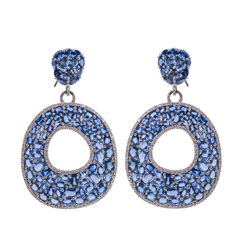 Contemporary 18K White Gold Sapphire and Diamond Drop Earrings