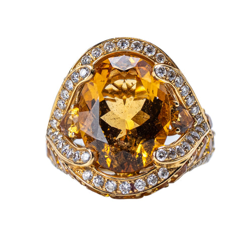 18 Karat Gold, Citrine, Yellow Sapphire, and Diamond Ring
