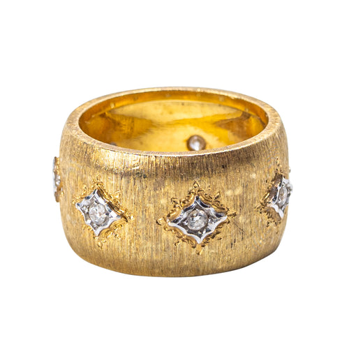 Buccellati 18K Gold and Diamond Wide Band Ring