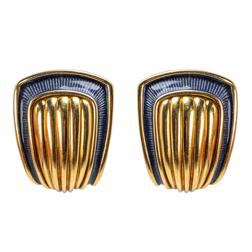 Leo de Vroomen 18K Yellow Gold and Blue Enamel Ear Clips