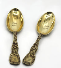 Load image into Gallery viewer, Pair of Tiffany &amp; Co. Chrysanthemum Gilt Sterling Silver Spoons