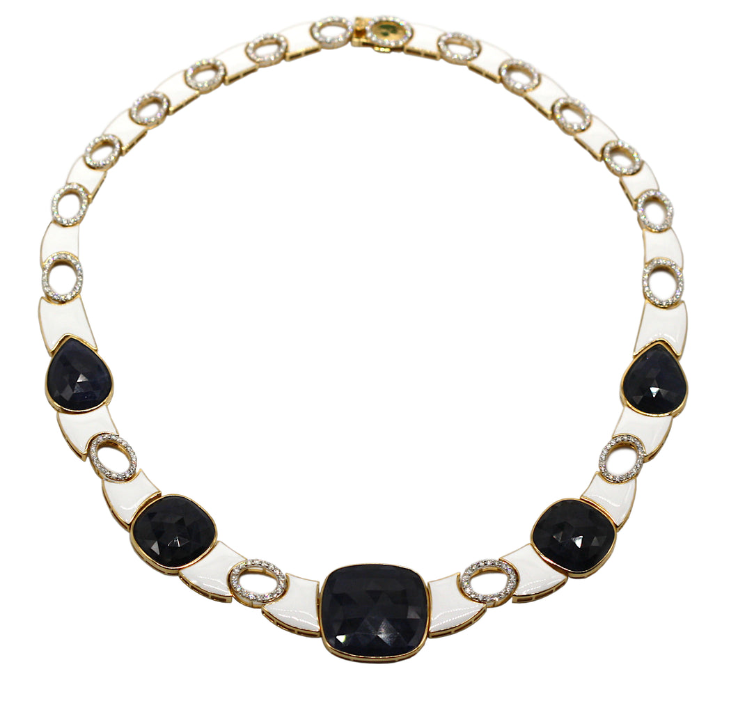 18 Karat Gold, Sapphire, Diamond and Enamel Necklace