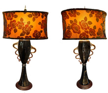 Load image into Gallery viewer, Pair of Czech Gilt and Black Glass Vases, mounted as Lamps