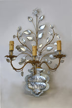 Load image into Gallery viewer, Pair of Italian Rock Crystal and Gilt Metal Three-Light Wall Lights