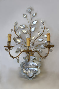 Pair of Italian Rock Crystal and Gilt Metal Three-Light Wall Lights