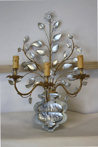 Pair of Italian Rock Crystal and Gilt Metal Three-Light Wall Lights