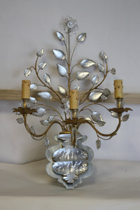 Pair of Italian Rock Crystal and Gilt Metal Three-Light Wall Lights